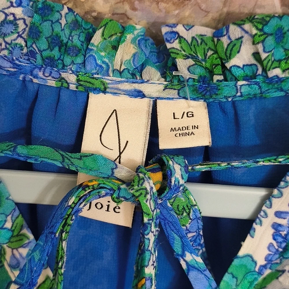 Joie Floral Blue and Green Women's Top Garden Party Brunch Career Large Vacation - Picture 6 of 15